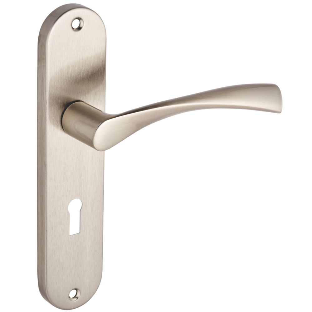 Image of Smith & Locke Bude Fire Rated Lever Lock Door Handles Pair Brushed Nickel 