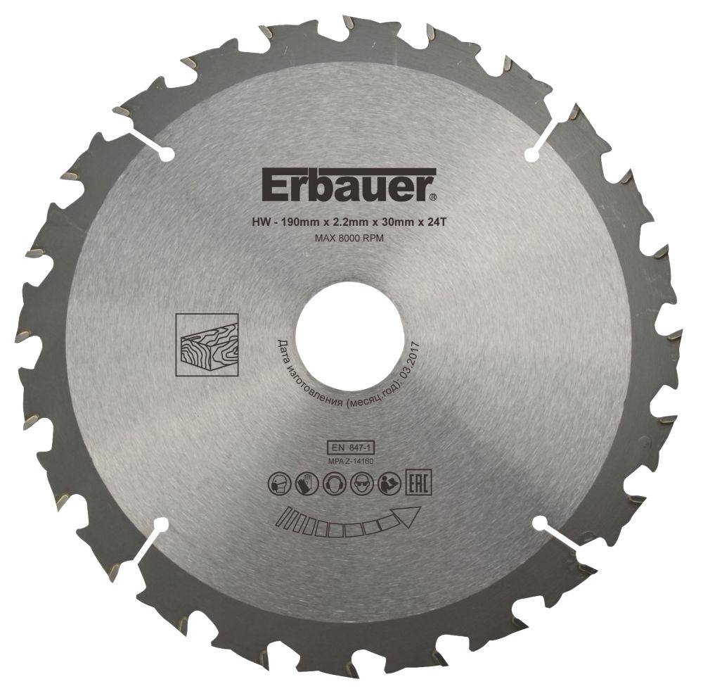 Image of Erbauer Wood TCT Saw Blade 190mm x 30mm 24T 