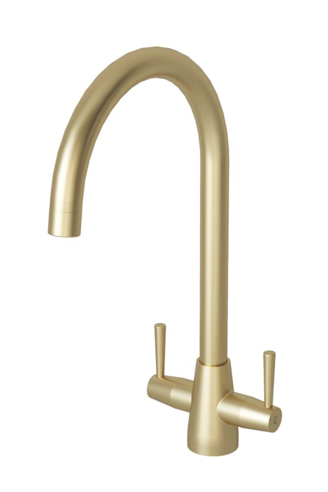 Image of ETAL Wick Twin Lever Kitchen Mixer Tap Brushed Brass 