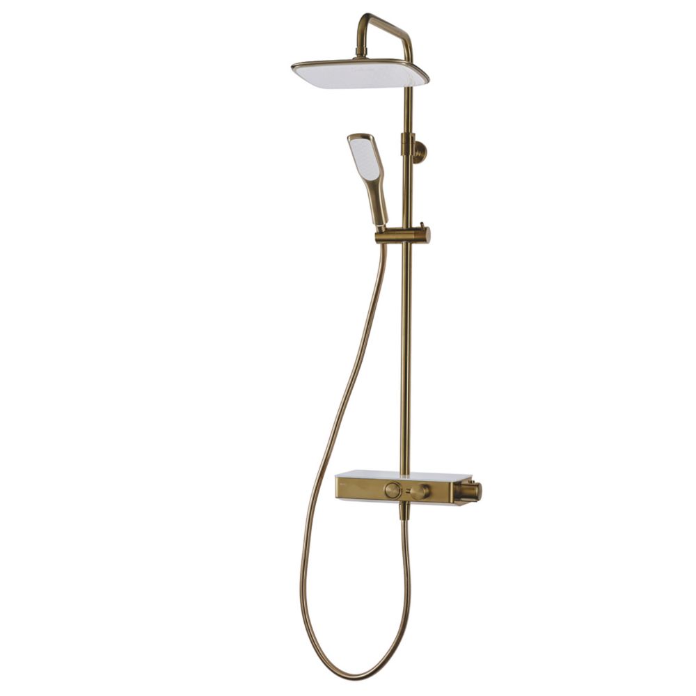 Image of Triton Rear-Fed Exposed Brushed Brass Thermostatic Mixer Diverter Shower 