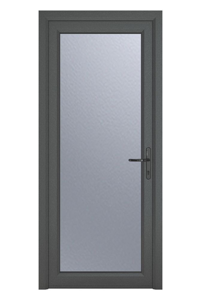 Image of Crystal Fully Glazed 1-Obscure Light Left-Hand Opening Anthracite Grey uPVC Back Door 2090mm x 890mm 
