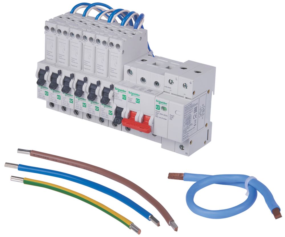 Image of Schneider Electric Easy9 Compact 100A SP & N Type B Main Switch Consumer Unit Device Kit with SPD 