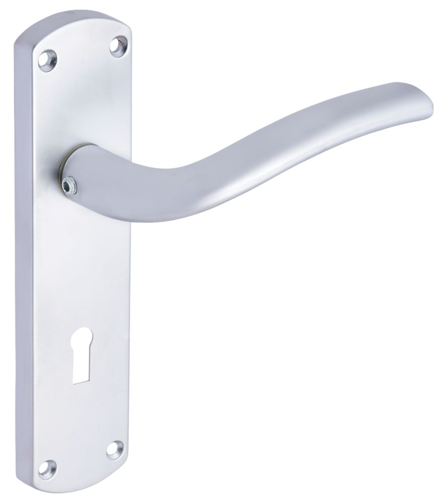Image of Smith & Locke Corfe Fire Rated Lever Lock Door Handles Pair Satin Chrome 