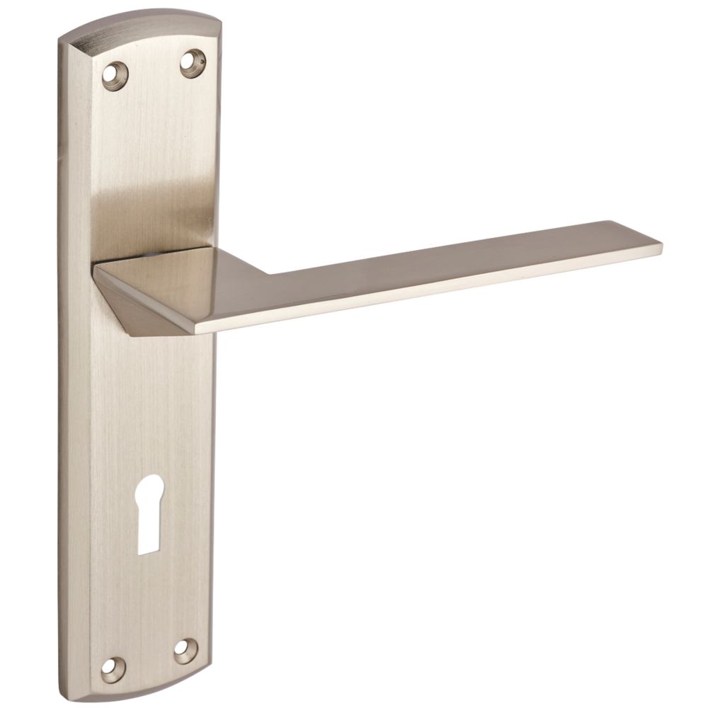 Image of Smith & Locke Marloes Fire Rated Lever Lock Door Handle Pair Brushed Nickel 