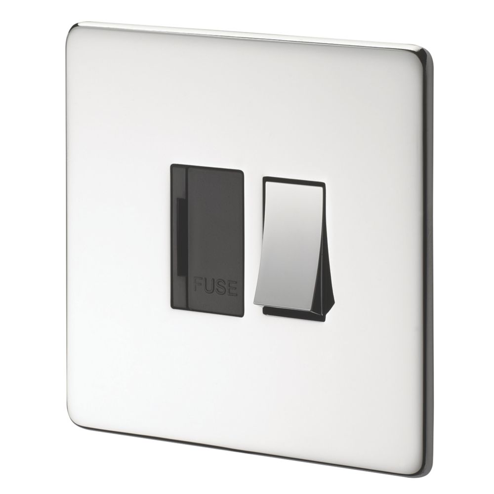 Image of Crabtree Platinum 13A Switched Fused Spur Polished Chrome with Black Inserts 