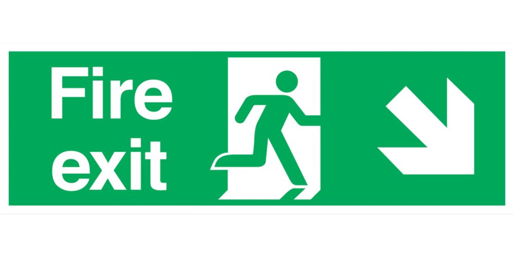 Image of Non Photoluminescent "Fire Exit Down Right" Signs 150mm x 450mm 100 Pack 