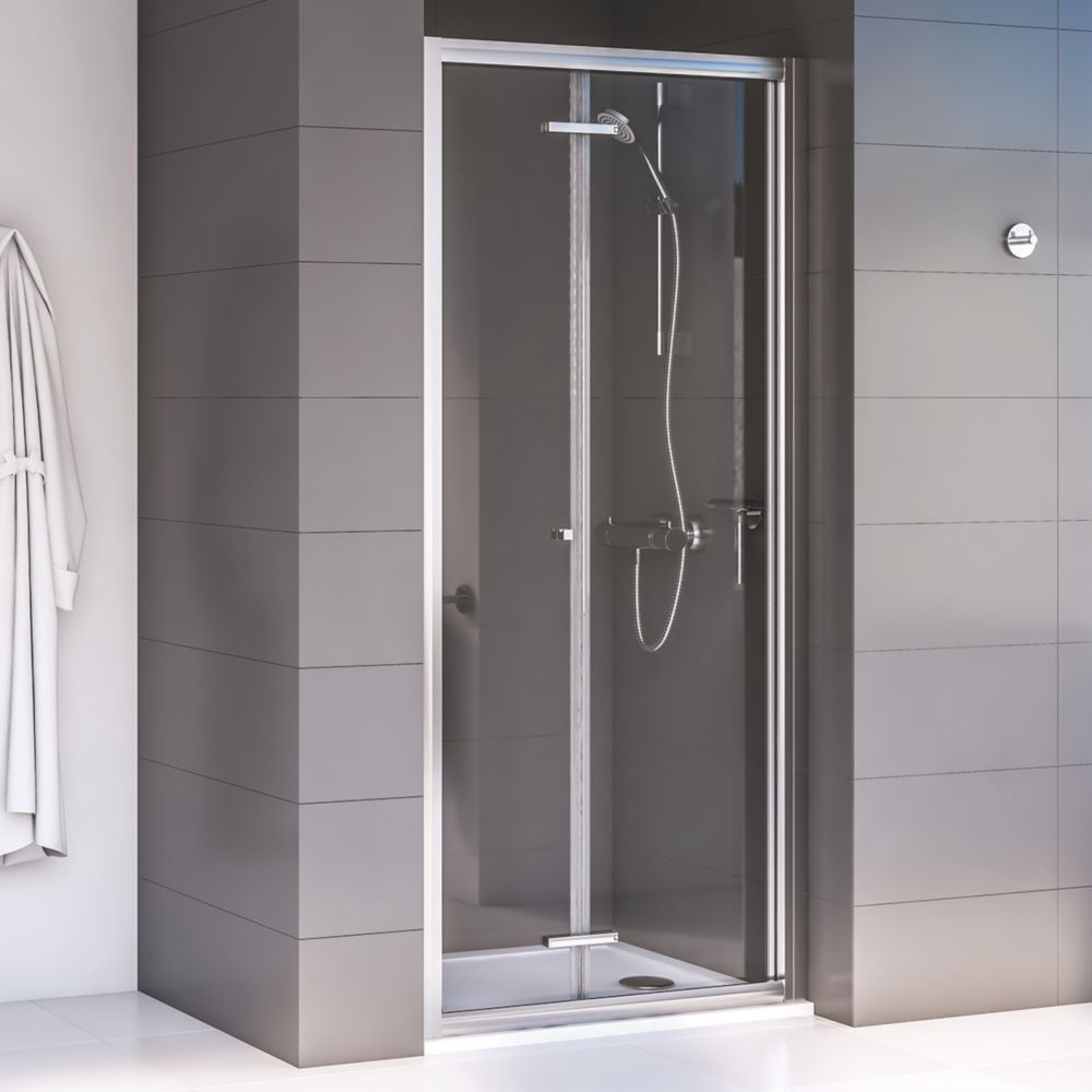 Image of Aqualux Edge 6 Semi-Frameless Square Bi-Fold Shower Door Polished Silver 800mm x 1900mm 