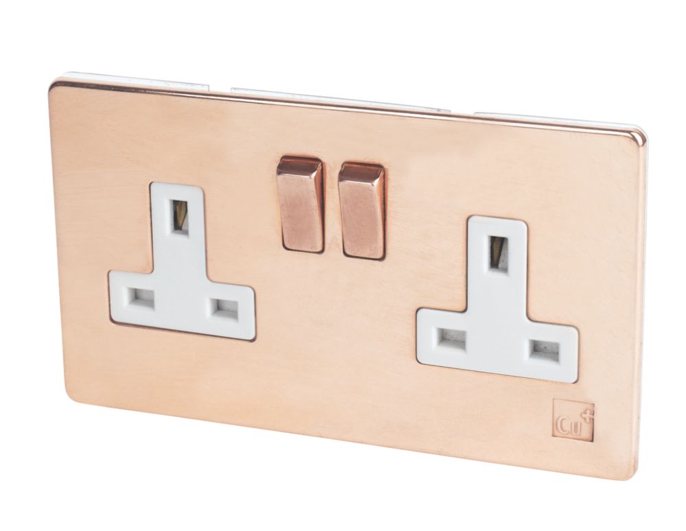 Image of Varilight 13AX 2-Gang DP Switched Plug Socket Anti-Microbial Copper with White Inserts 