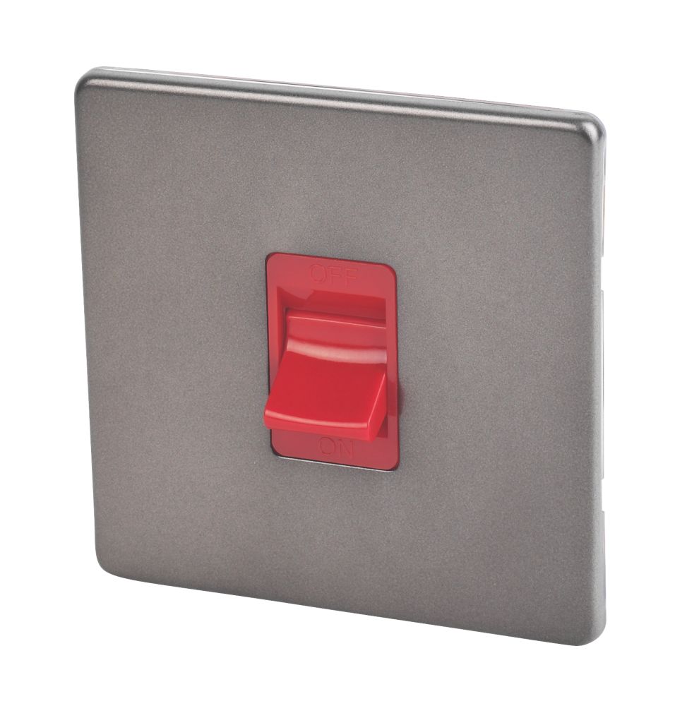 Image of Varilight 45AX 1-Gang DP Cooker Switch Slate Grey with Red Inserts 