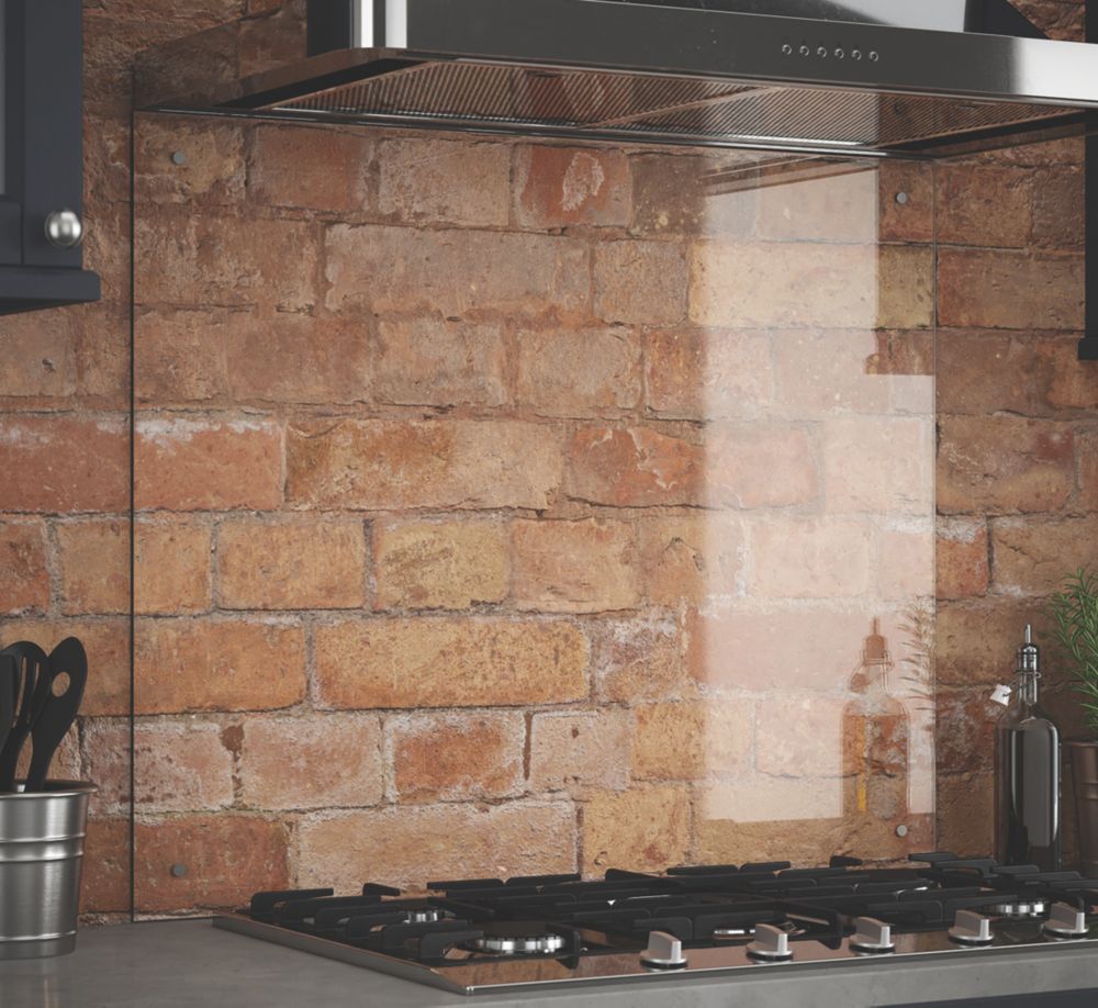 Image of Splashback Clear with Brushed Chrome Caps Splashback 900mm x 750mm x 6mm 