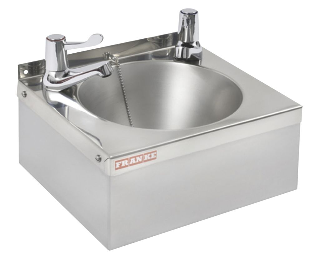 Image of Model A 1 Bowl Stainless Steel Round Wall-Hung Washbasin 2 Taps 305mm x 270mm 