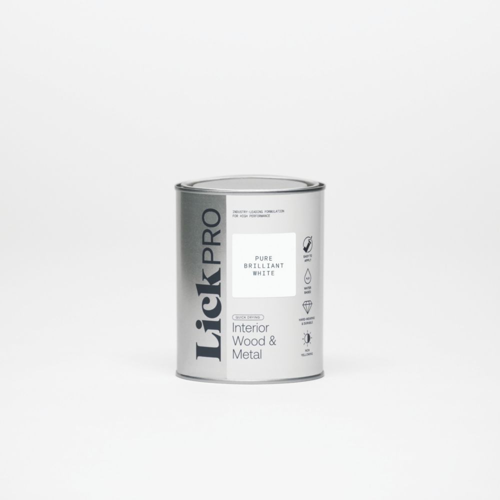 Image of LickPro Satin Pure Brilliant White Emulsion Wood & Metal Paint 1Ltr 