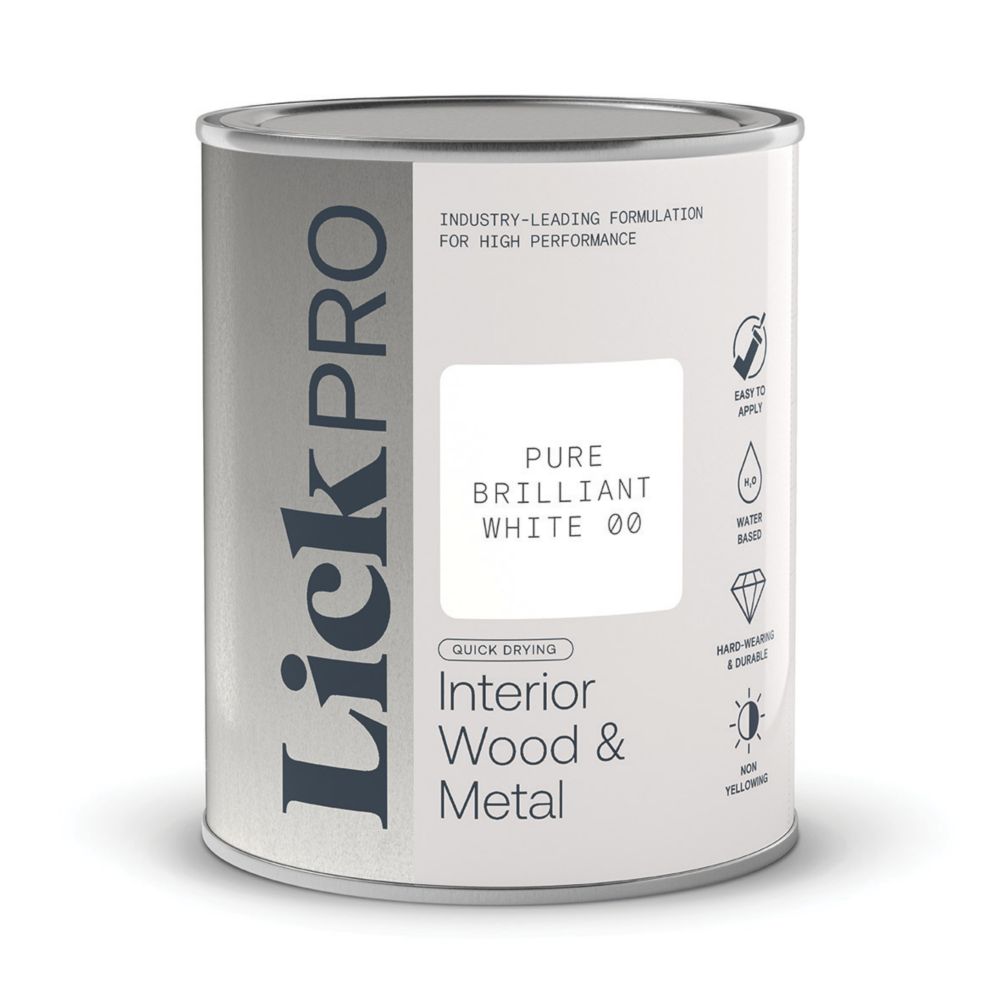 Image of LickPro Satin Pure Brilliant White Emulsion Wood & Metal Paint 1Ltr 