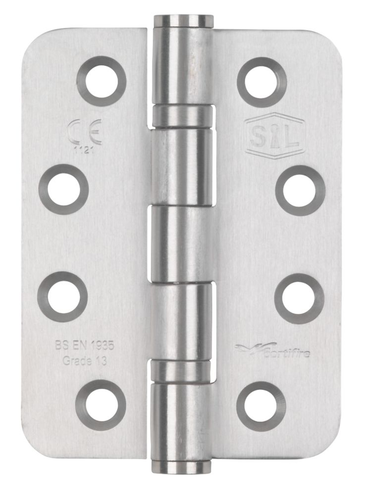 Image of Smith & Locke Satin Stainless Steel Grade 13 Fire Rated Radius Hinges 102mm x 76mm 2 Pack 