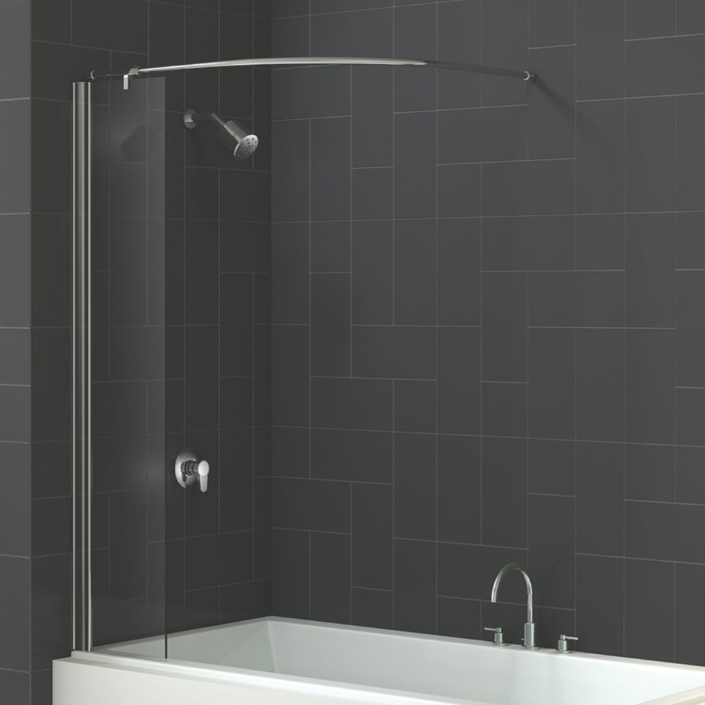 Image of Triton Fast Fix Frameless Chrome Bathscreen & Curved Curtain Rail 300mm x 1500mm 