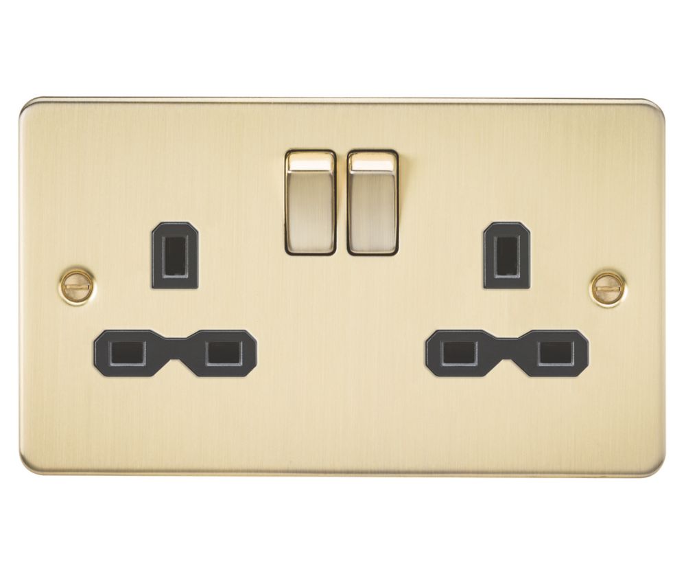 Image of Knightsbridge 13A 2-Gang DP Switched Double Socket Brushed Brass with Black Inserts 