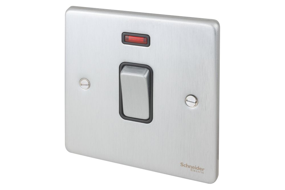 Image of Schneider Electric Ultimate Low Profile 20AX 1-Gang DP Control Switch Brushed Chrome with Neon with Black Inserts 