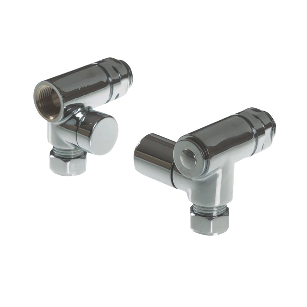 Image of Dual Fuel Chrome Angled Manual Towel Radiator Valve 15mm x 1/2" 2 Pack 