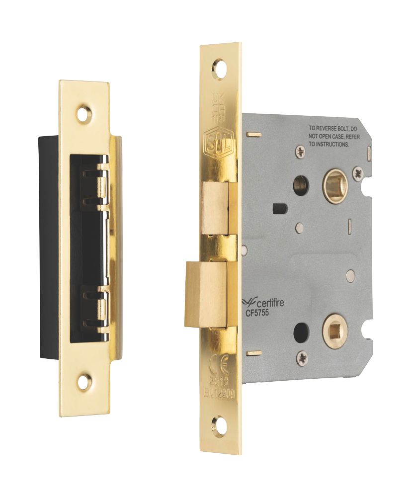 Image of Smith & Locke Fire Rated Polished Brass Bathroom Lock 76mm Case - 57mm Backset 