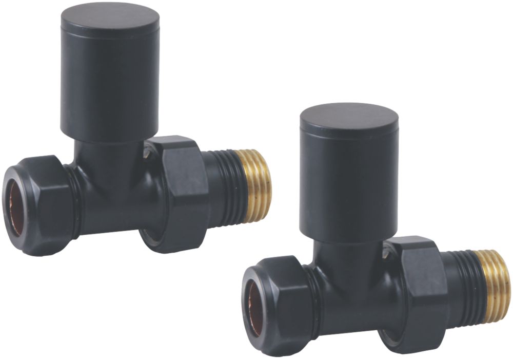Image of Towelrads Black Straight Manual Radiator Valve 15mm x 1/2" 2 Pack 