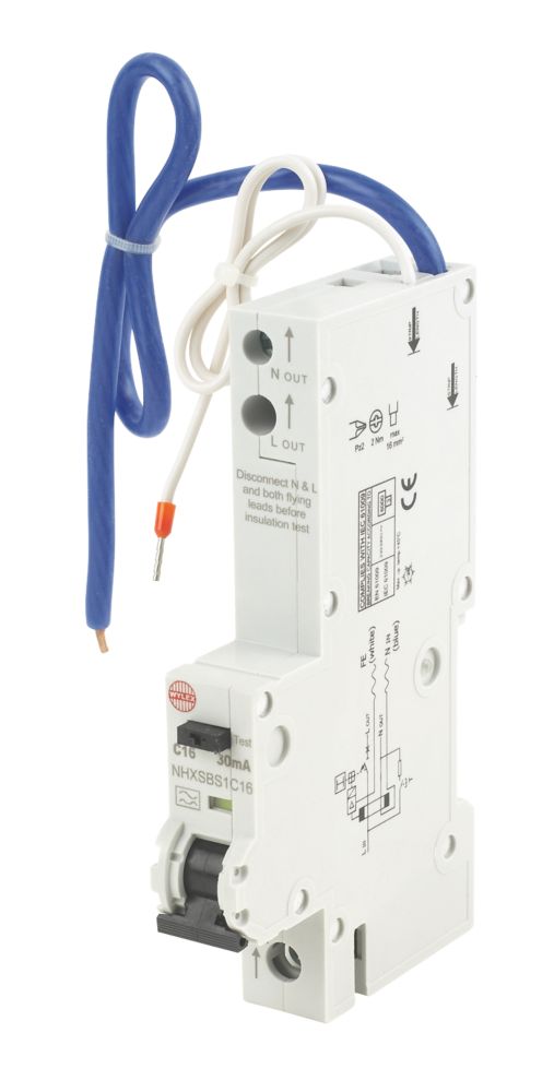 Image of Wylex 16A 30mA SP Type C RCBO 
