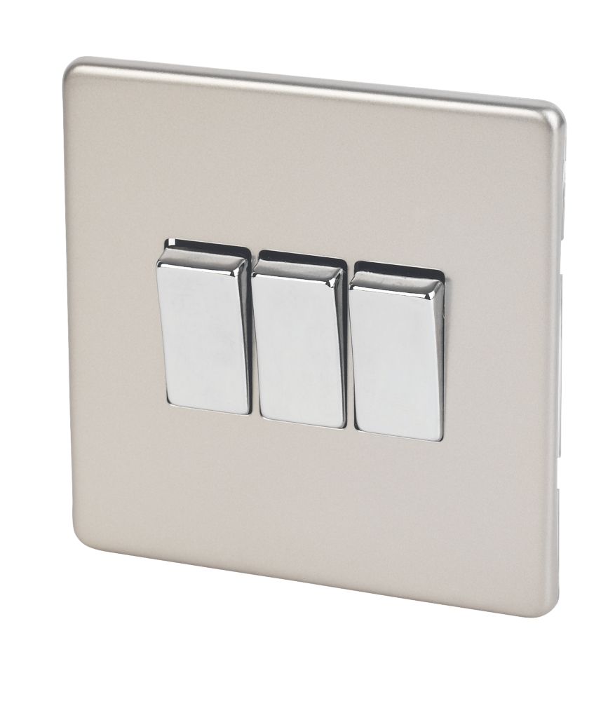 Image of Varilight 10AX 3-Gang 2-Way Light Switch Satin Chrome 