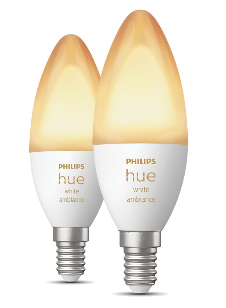 Image of Philips Hue SES Candle LED Smart Light Bulb 4W 470lm 2 Pack 