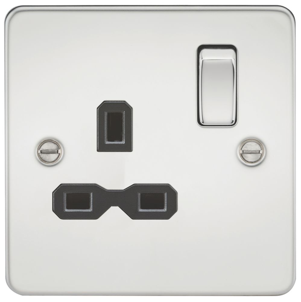 Image of Knightsbridge 13A 1-Gang DP Switched Single Socket Polished Chrome with Black Inserts 