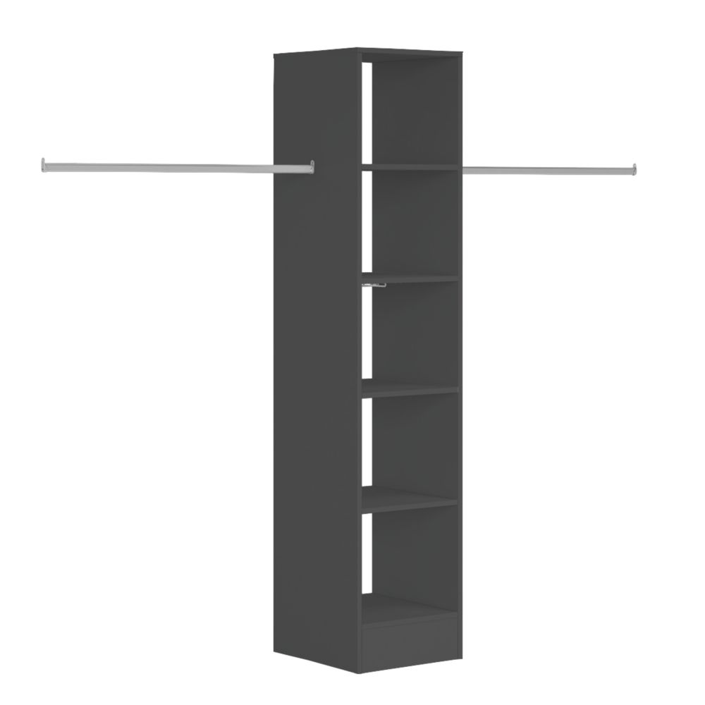 Image of Spacepro 5-Shelf Tower Unit with Hanger Bar Black 450mm x 2100mm 