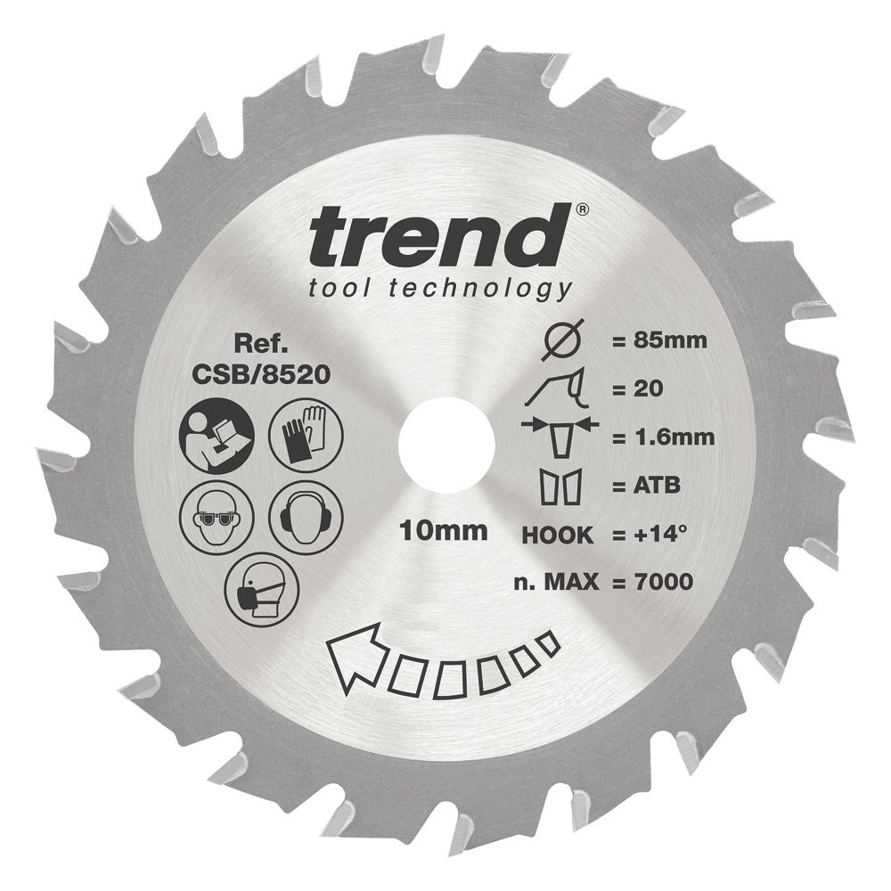 Image of Trend CraftPo CSB/8520 Wood Thin Kerf Circular Saw Blade for Cordless Saws 85mm x 10mm 20T 