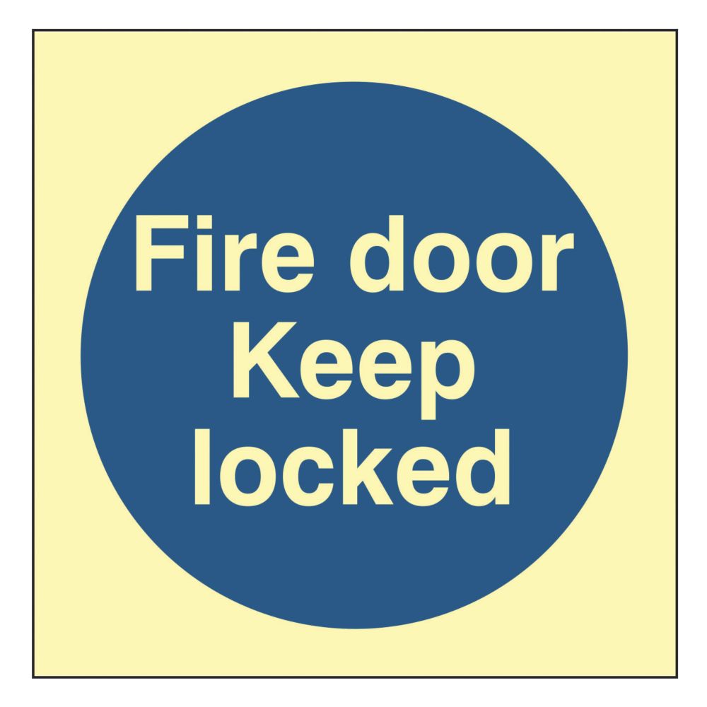 Image of Photoluminescent "Fire Door Keep Locked" Sign 100mm x 100mm 