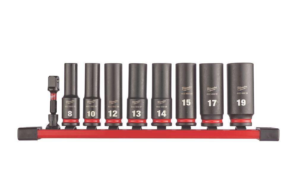 Image of Milwaukee SHOCKWAVE 3/8" Drive Impact Deep Socket Rail Set 9 Pieces 