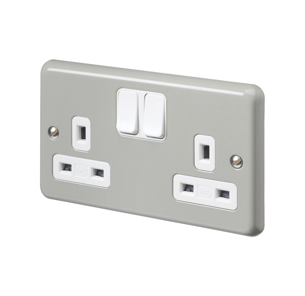 Image of MK Contoura 13A 2-Gang DP Switched Plug Socket Grey with Colour-Matched Inserts 