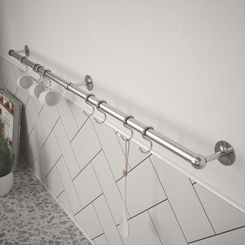Image of Rothley 6-Hook Utensil Rail Kit Brushed Nickel 1000mm 