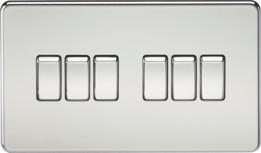 Image of Knightsbridge 10AX 6-Gang 2-Way Light Switch Polished Chrome 