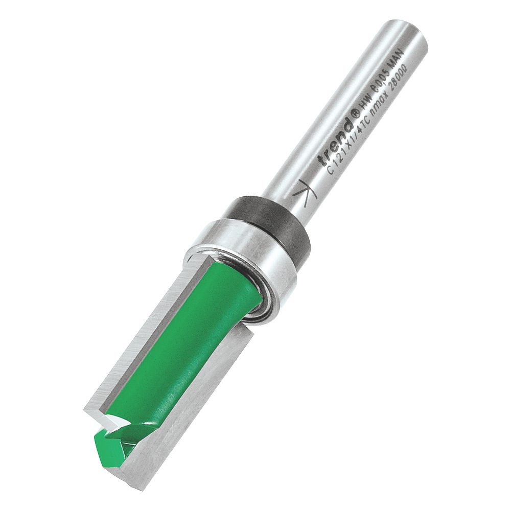 Image of Trend C121X1/4TC 1/4" Shank Double-Flute Straight Bearing-Guided Template Profiler 12.7mm x 25.4mm 