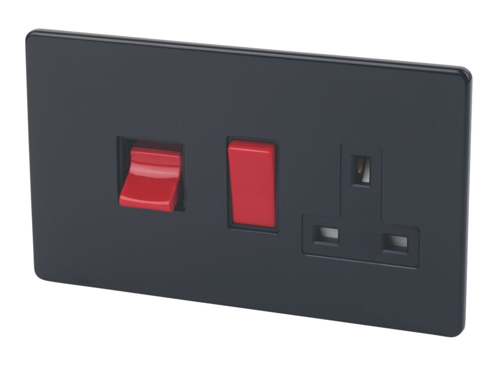 Image of Varilight 45AX 2-Gang DP Cooker Switch & 13A DP Switched Socket Jet Black with Black Inserts 