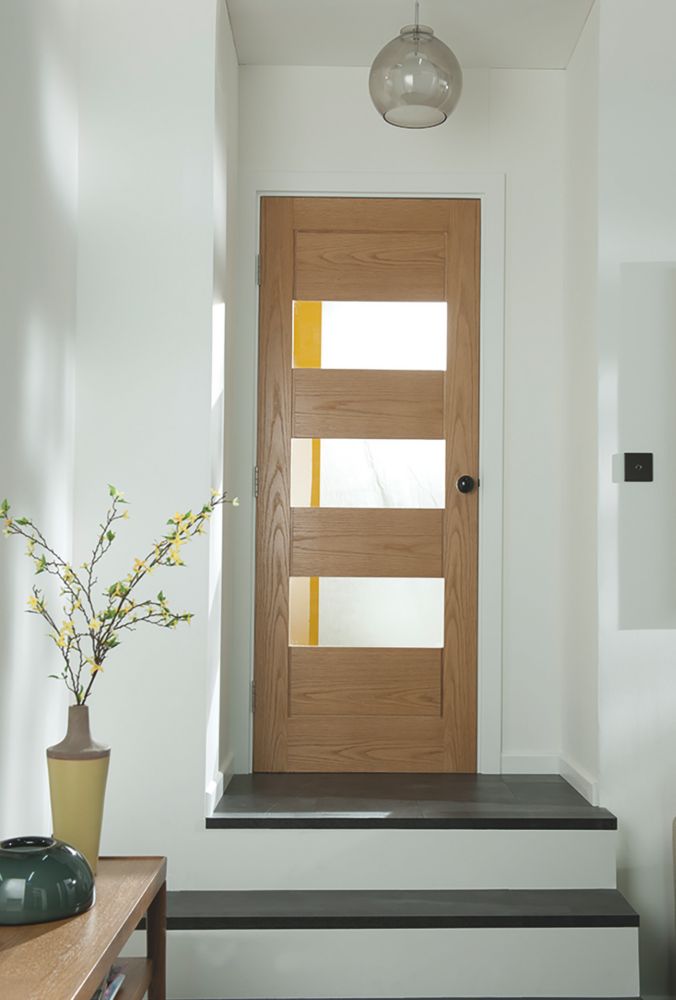 Image of Jeld-Wen 3-Clear Light Unfinished Oak Veneer Wooden Horizontal Cottage Internal Door 1981mm x 762mm 