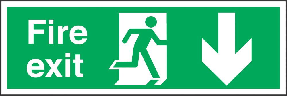 Image of Non Photoluminescent "Fire Exit" Down Arrow Signs 150mm x 450mm 50 Pack 
