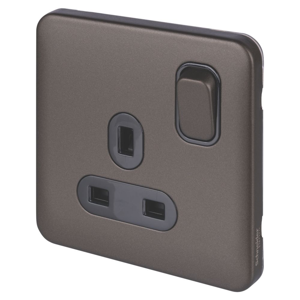 Image of Schneider Electric Lisse Deco 13A 1-Gang DP Switched Plug Socket Mocha Bronze with Black Inserts 
