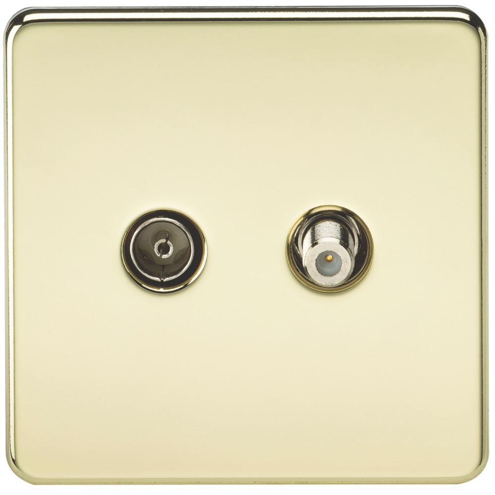 Image of Knightsbridge 2-Gang Isolated Coaxial TV & F-Type Satellite Socket Polished Brass 