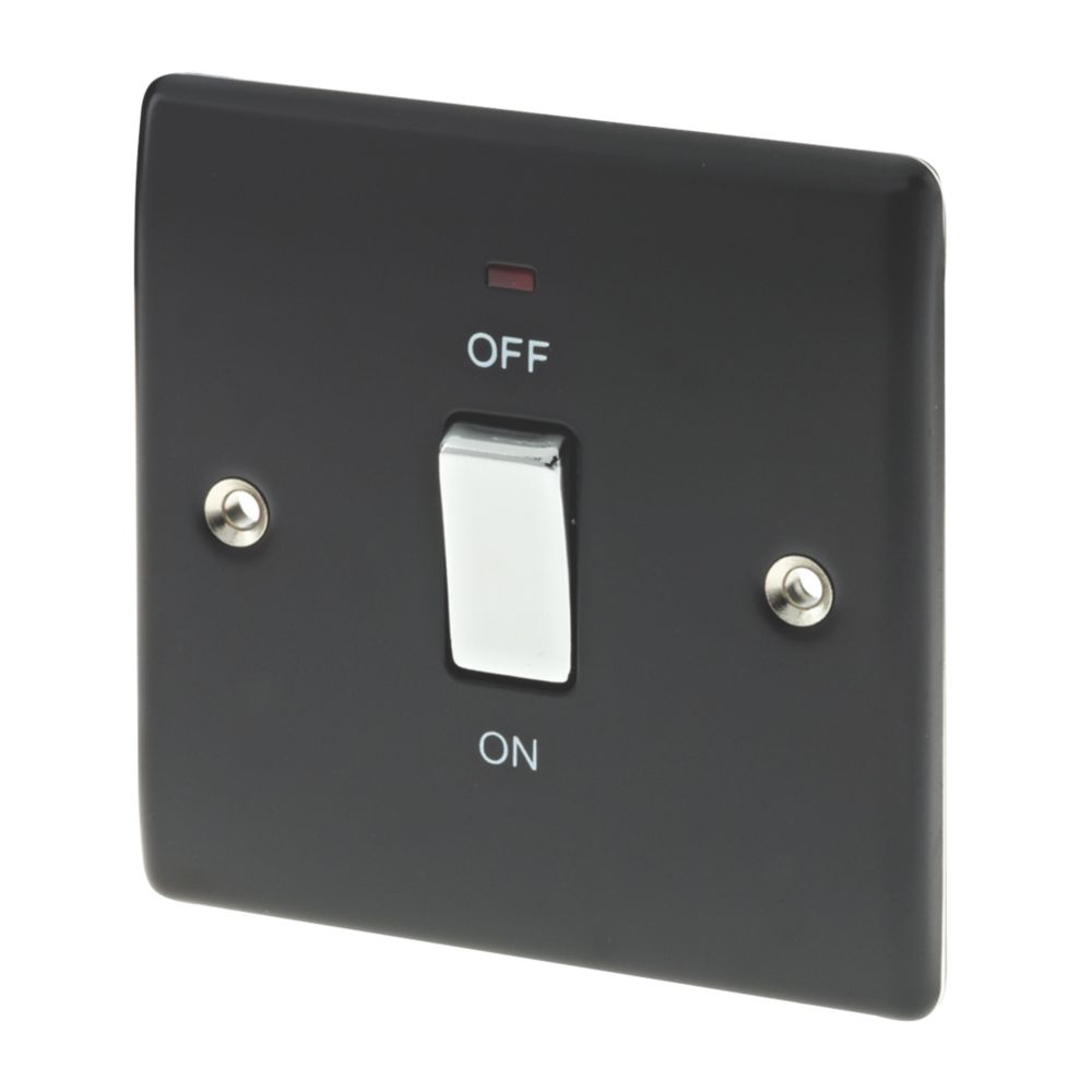 Image of British General Nexus Metal 20A 1-Gang DP Control Switch Matt Black with LED with White Inserts 