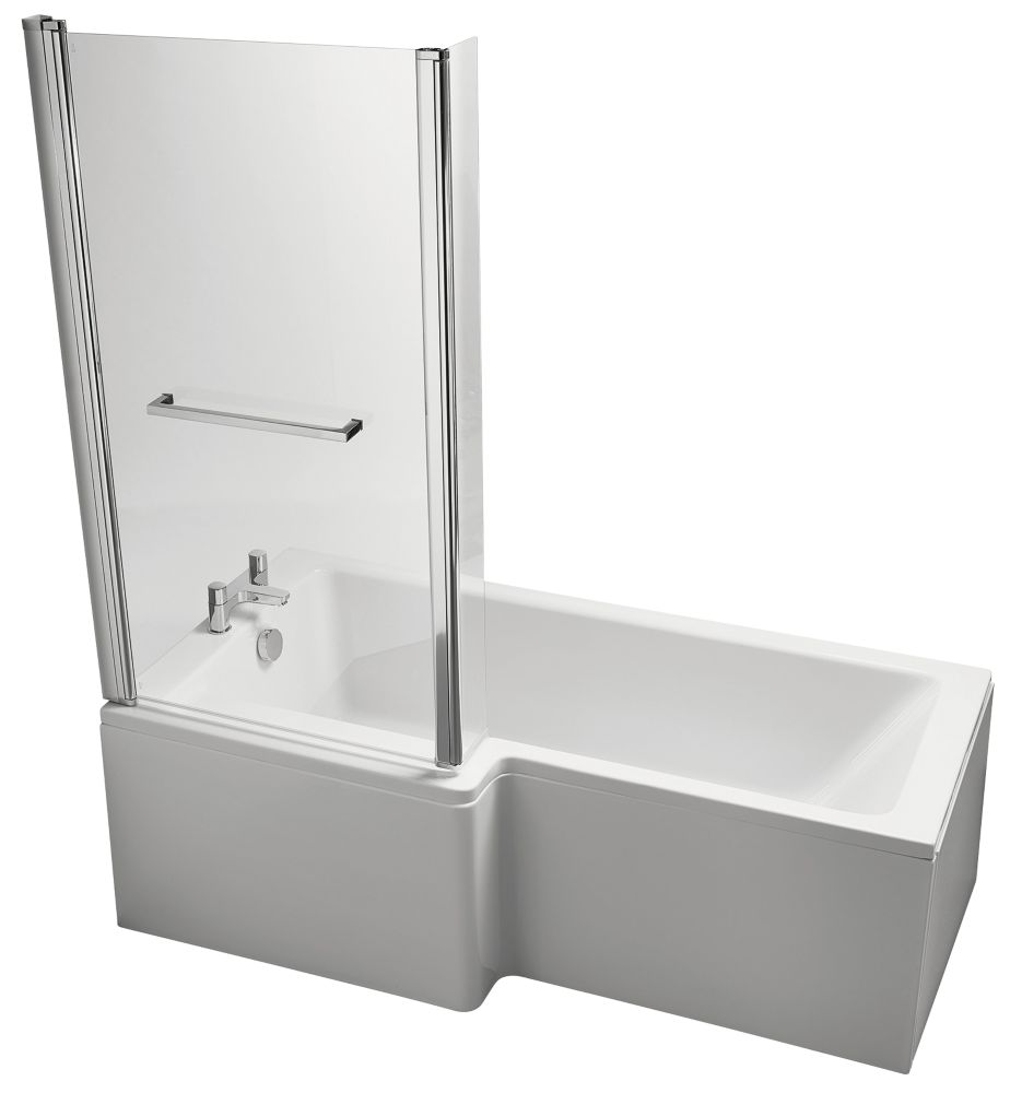 Image of Ideal Standard Giovo Cube L-Shape Shower Bath Left-Hand Acrylic No Tap Holes 1700mm 