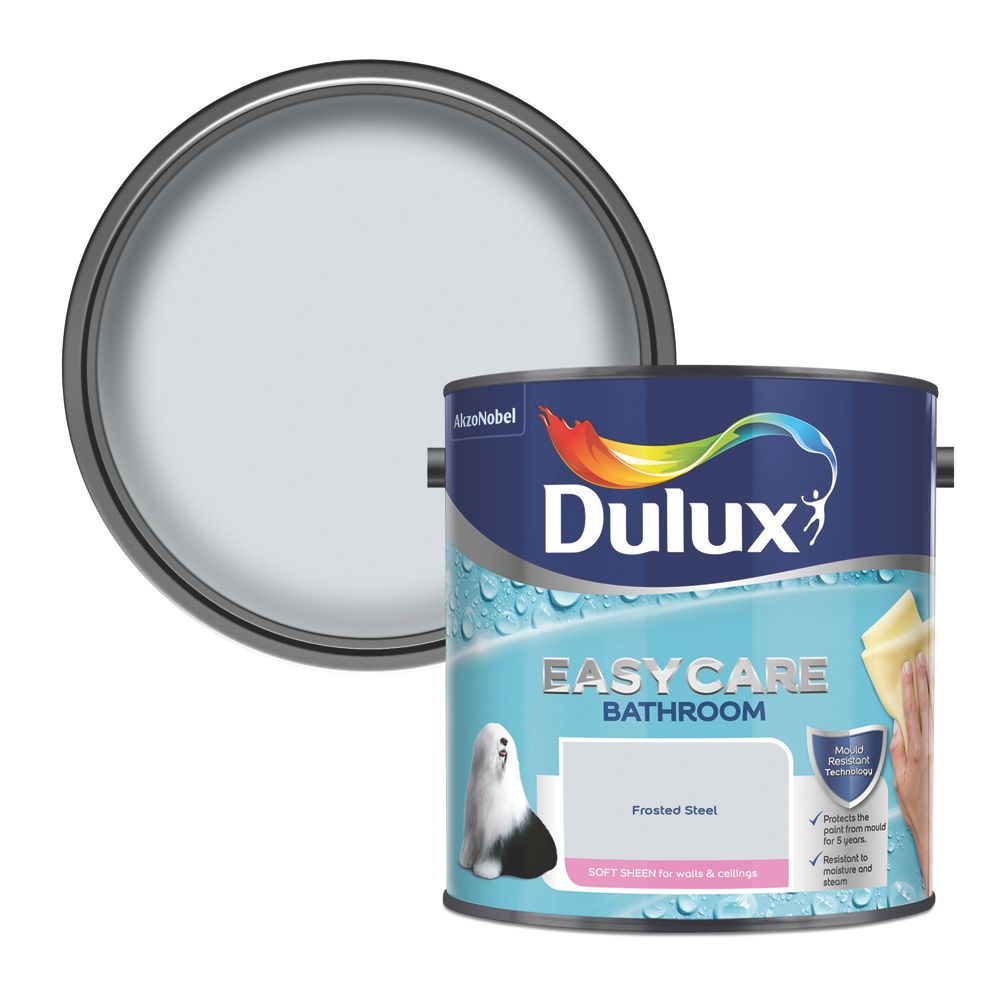 Image of Dulux Soft Sheen Bathroom Paint Frosted Steel 2.5Ltr 