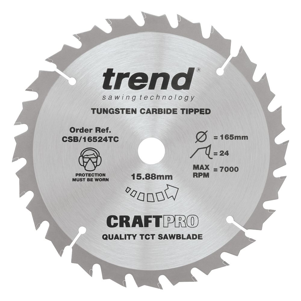Image of Trend CraftPo CSB/16524TC Wood Thin Kerf Circular Saw Blade 165mm x 15.88mm 24T 
