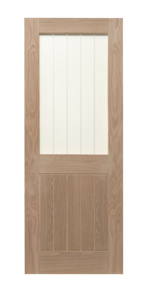 Image of 1-Clear Light Unfinished Oak Wooden 1-Panel Cottage Internal Door 1981mm x 838mm 
