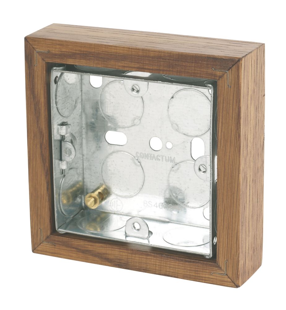Image of Varilight 1-Gang Surface Pattress Medium Oak Single Wall Box 25mm 