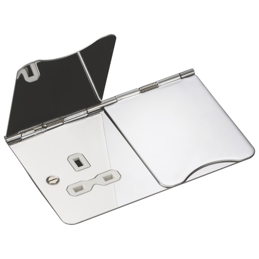 Image of Knightsbridge FPR9UPCW 13A 2-Gang Unswitched Floor Socket Polished Chrome with White Inserts 