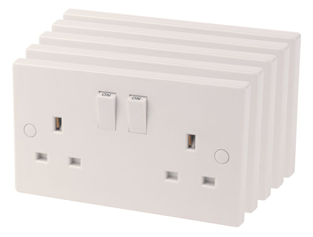 Image of 13A 2-Gang SP Switched Plug Socket White 5 Pack 