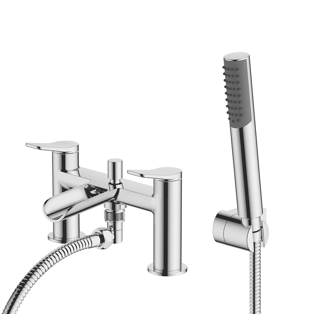 Image of Pennard Waterfall Deck-Mounted Dual-Lever Bath Shower Mixer Chrome 